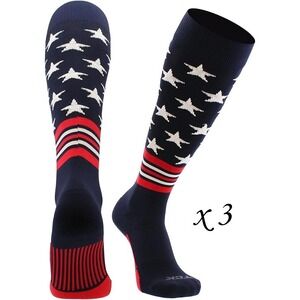 LOT: 3 Pairs TCK USA American Flag Stars & Stripes Baseball‎ Socks - Size Small